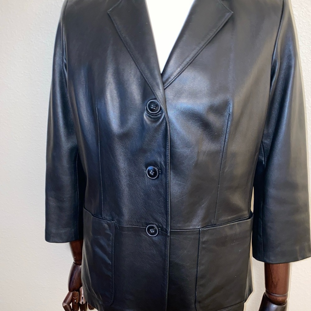 Preston & York Woman’s Petite size PM Black Leather Blazer Jacket